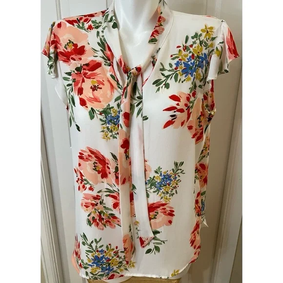 Counterparts Sheer Floral Blouse w/ Flutter Sleeves Womens Size Large Feminine - Picture 1 of 5